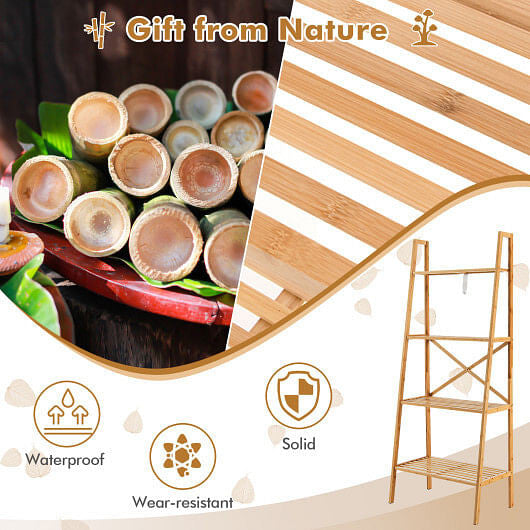 58 Inch 4-Tier Bamboo Ladder Bookshelf Walnut Natural Storage Rack-2