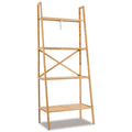 58 Inch 4-Tier Bamboo Ladder Bookshelf Walnut Natural Storage Rack-0